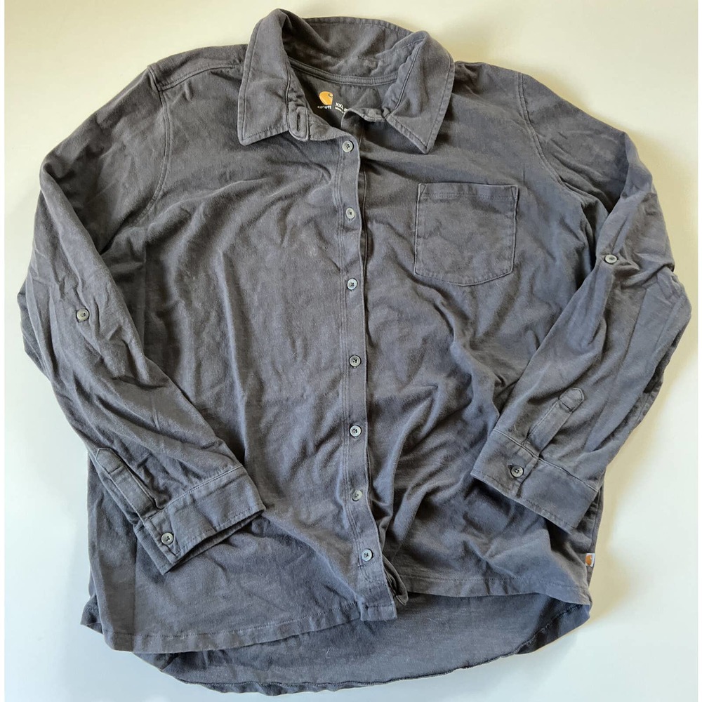 Carhartt Button Down Work Shirt Cotton Men's 2XL Charcoal Grey with Collar
